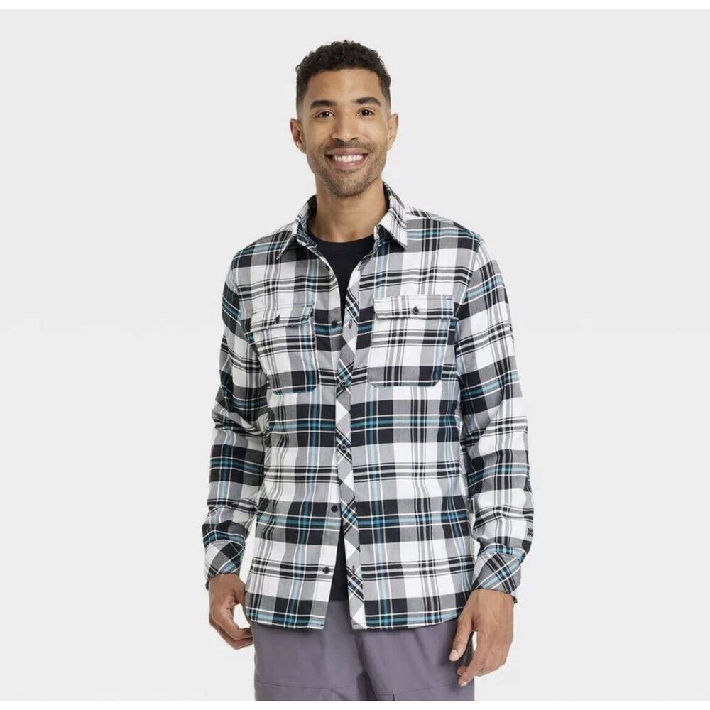 All In Motion Men's Button Up Flannel Shirt Moisture Wicking Quick Drying Size S